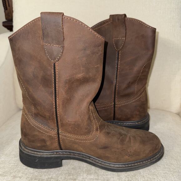 BRAZOS (B9703) Men\'s Crazy Horse II Western Brown Leather Boots Size 9M EUC